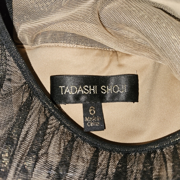 Tadashi Shoji Floral Black Gold Midi Cocktail Dress Size 6 - Picture 10 of 13